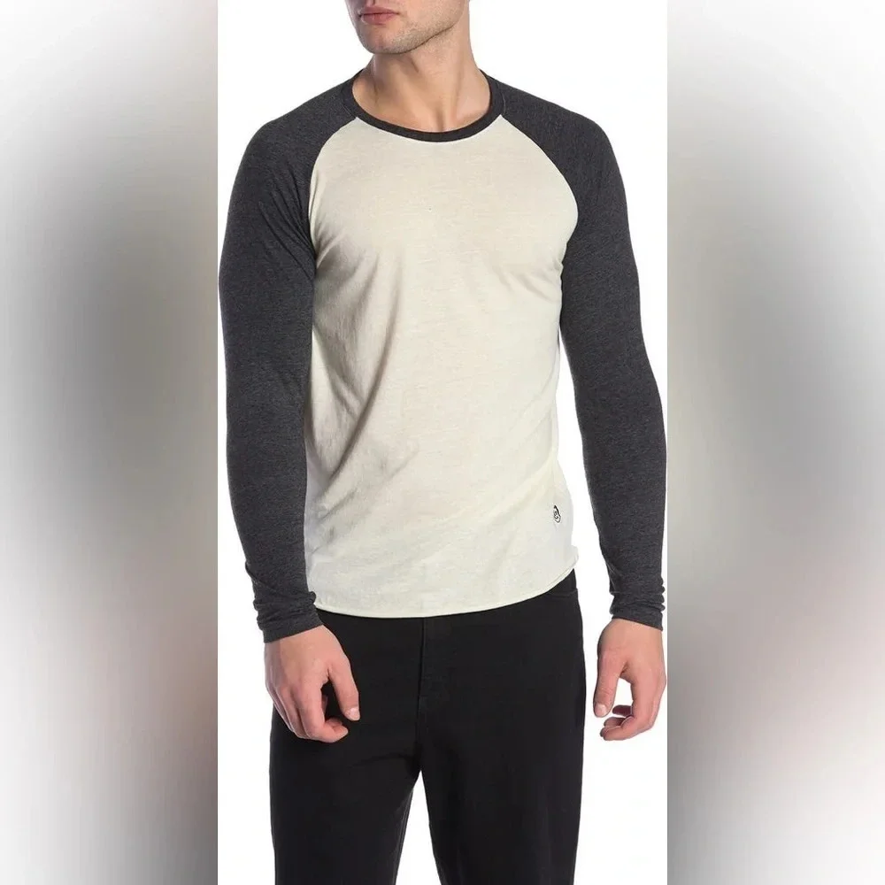 Mr. Swim Triblend Raglan Tee, Cream/Black, Large, NWT